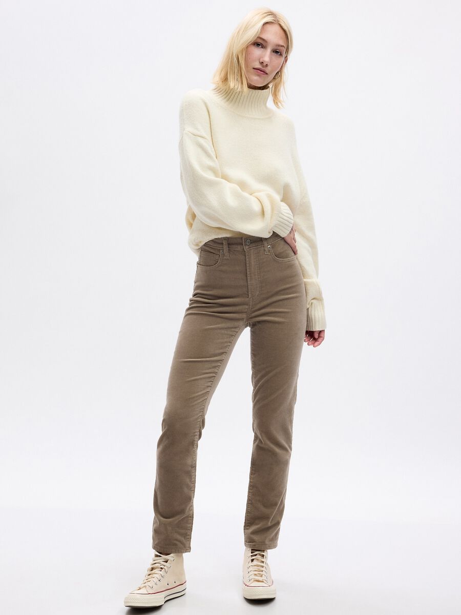 Slim-fit trousers in velvet with high waist Woman_0
