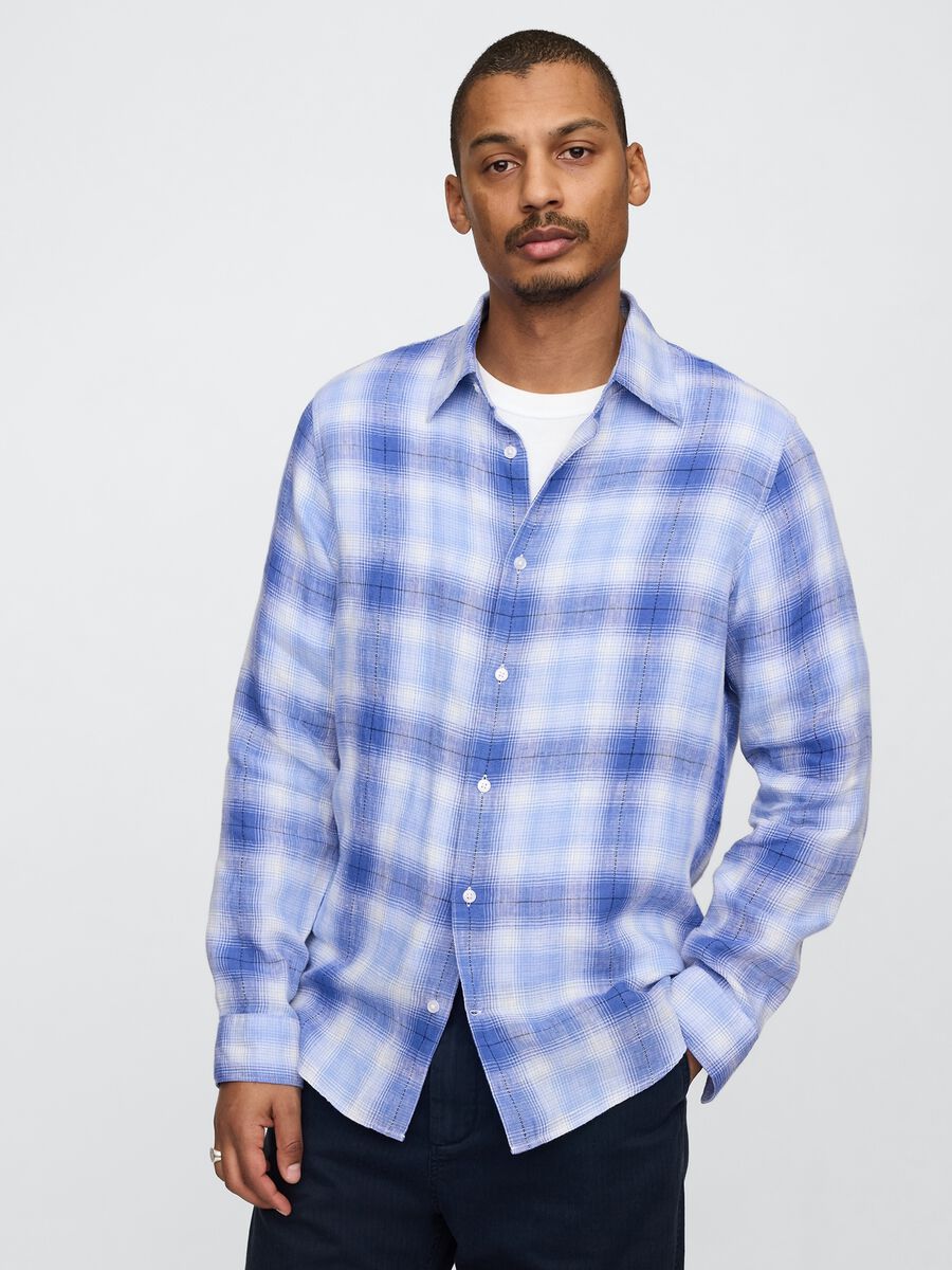 Camicia a quadri blu sfumata Uomo_0