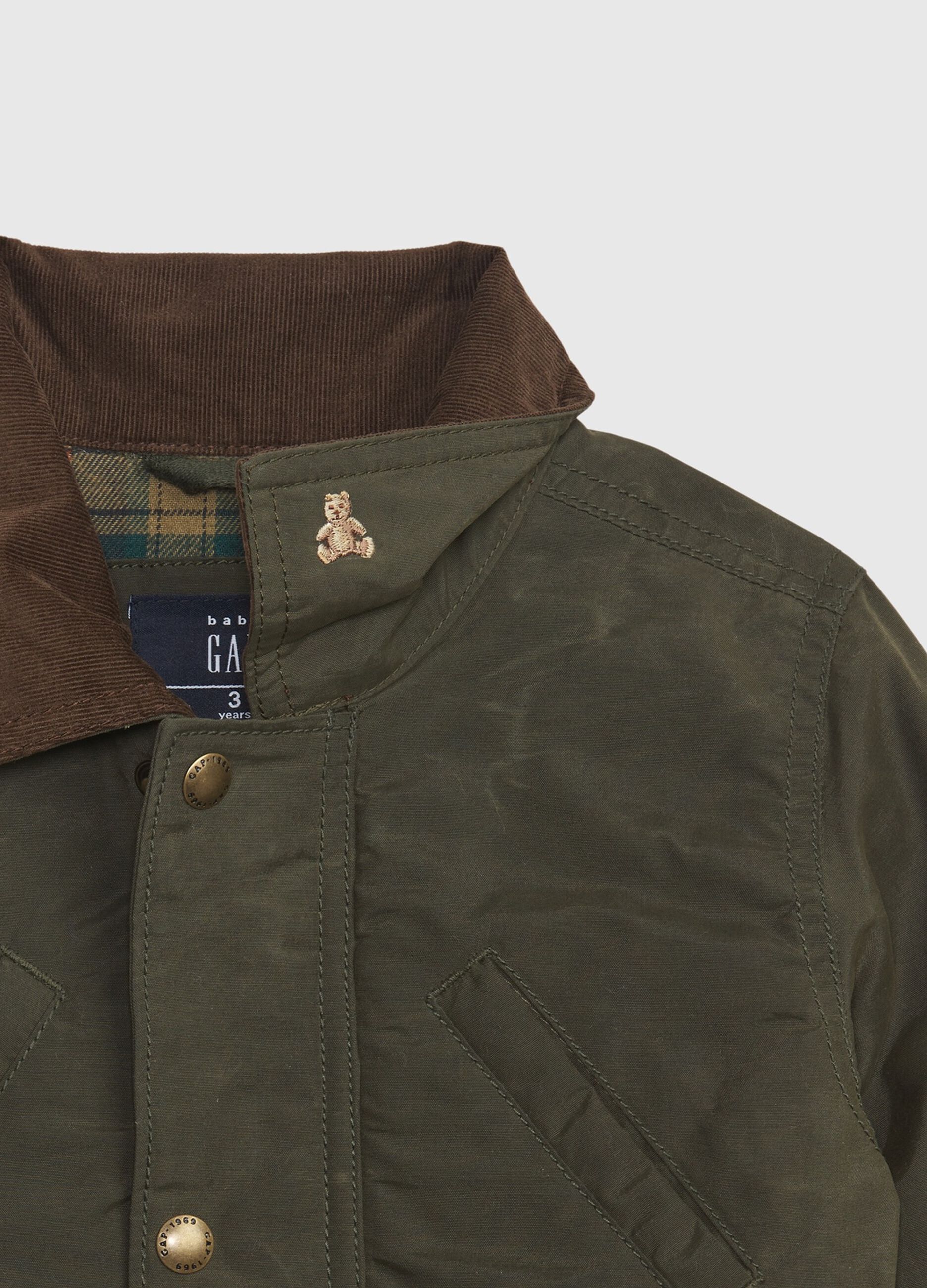 Full-zip raincoat with teddy bear embroidery_2