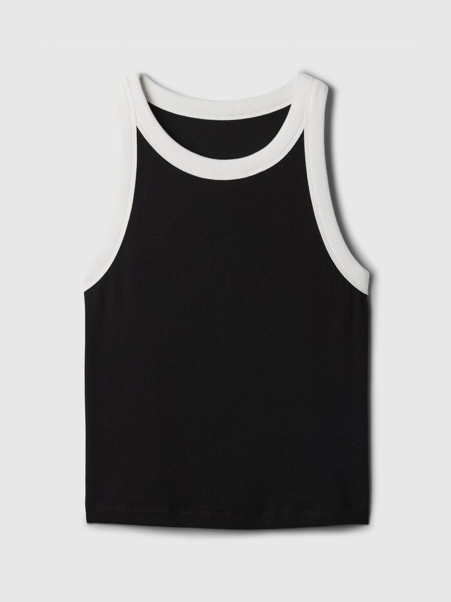 Tank top crop a costine con scollo halter Donna_3