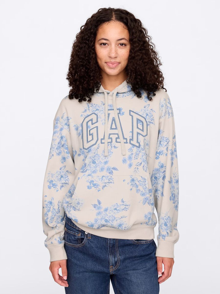 Beige floral sweatshirt with hood Woman_0