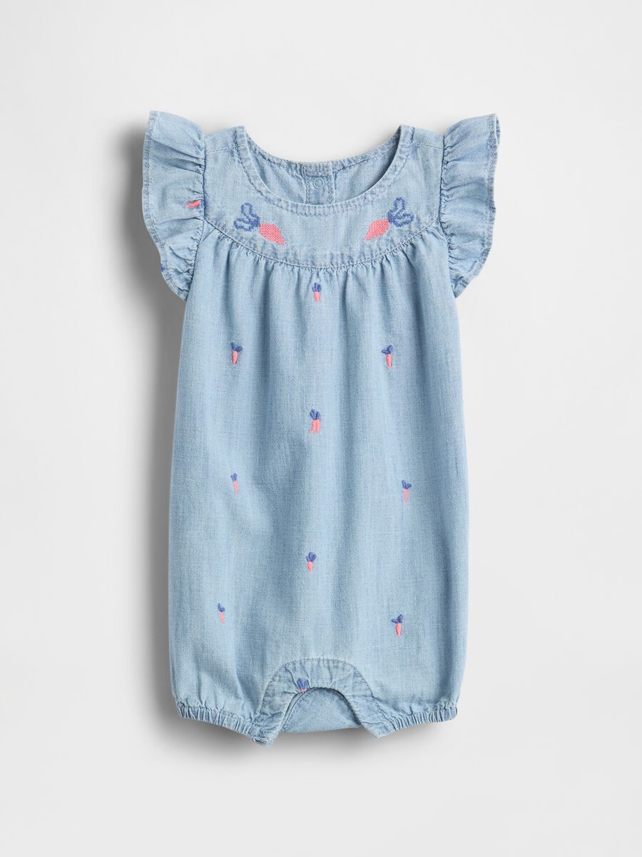 Tutina in denim a ricami floreali Newborn Boy_0