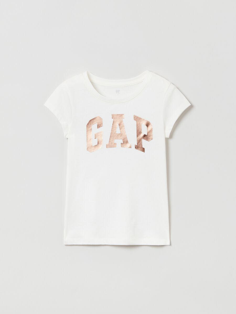 T-shirt in cotone con stampa logo in foil Bambina_0