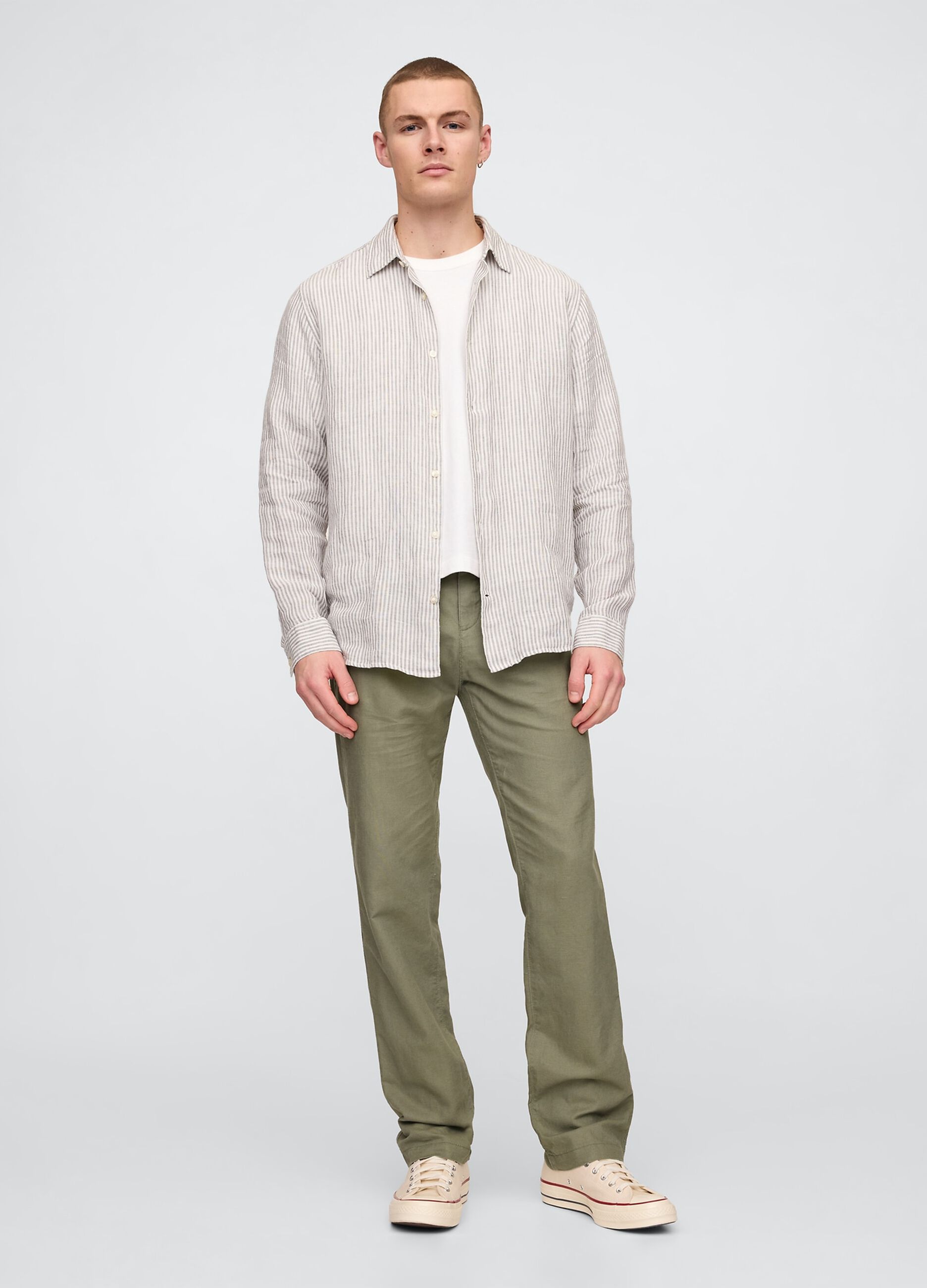 Pantaloni regular verdi in lino e cotone