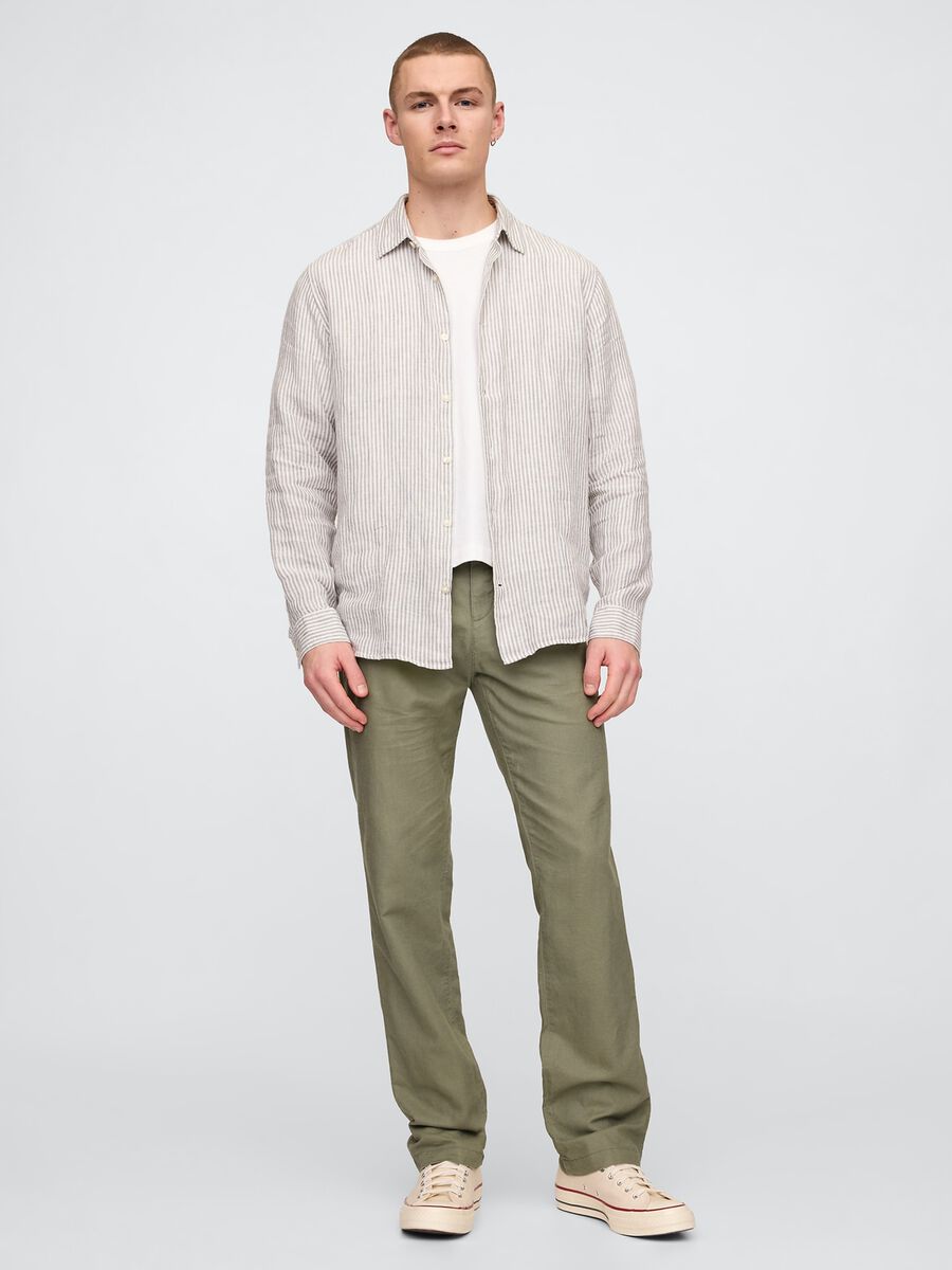 Regular Green Trousers in Linen and Cotton Man_0