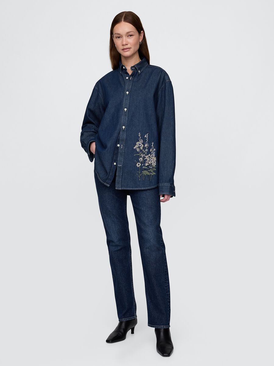 Camicia in denim ricamata con fiori Uomo_5