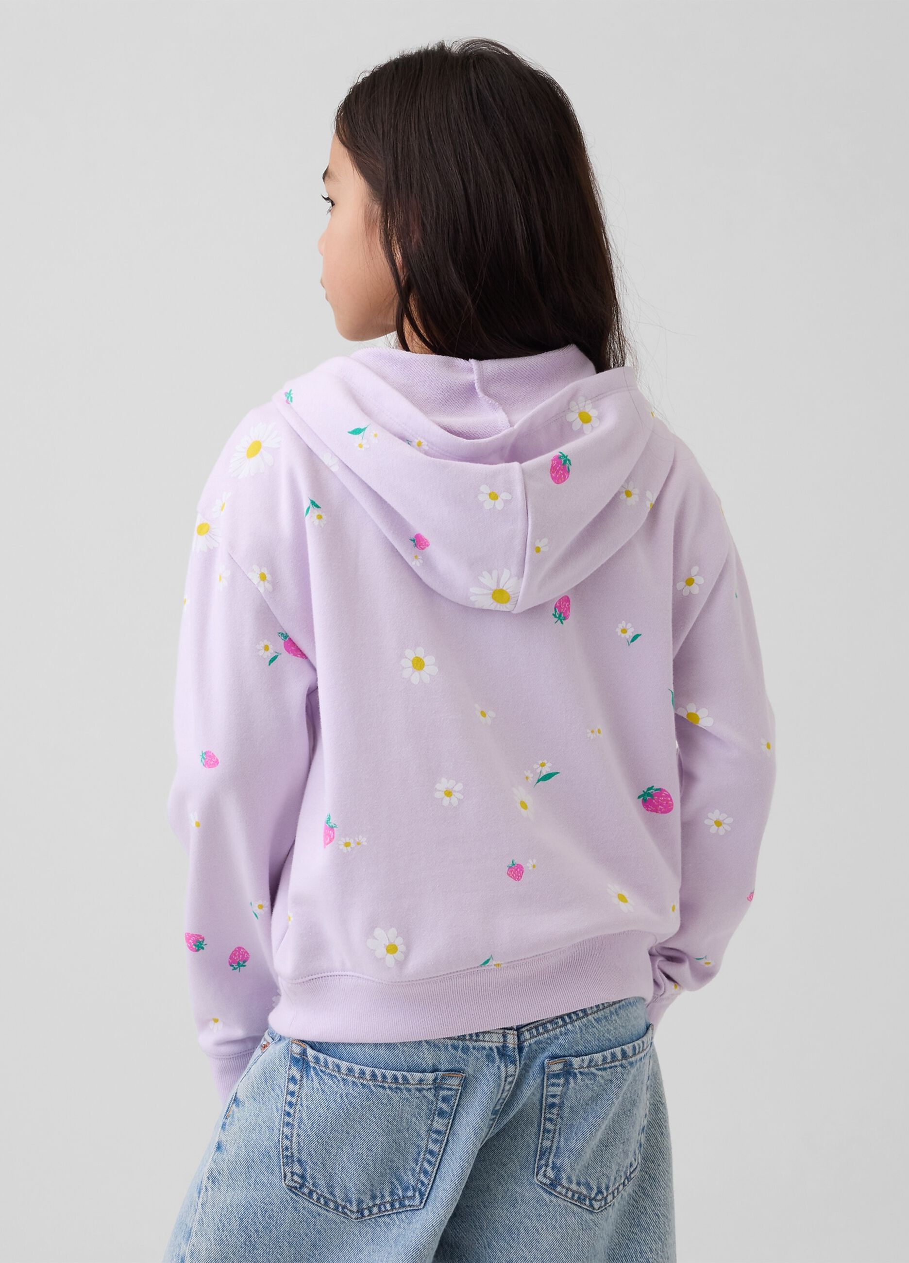 Girls' Purple Cotton Blend Sweatshirt with Floral Pattern
