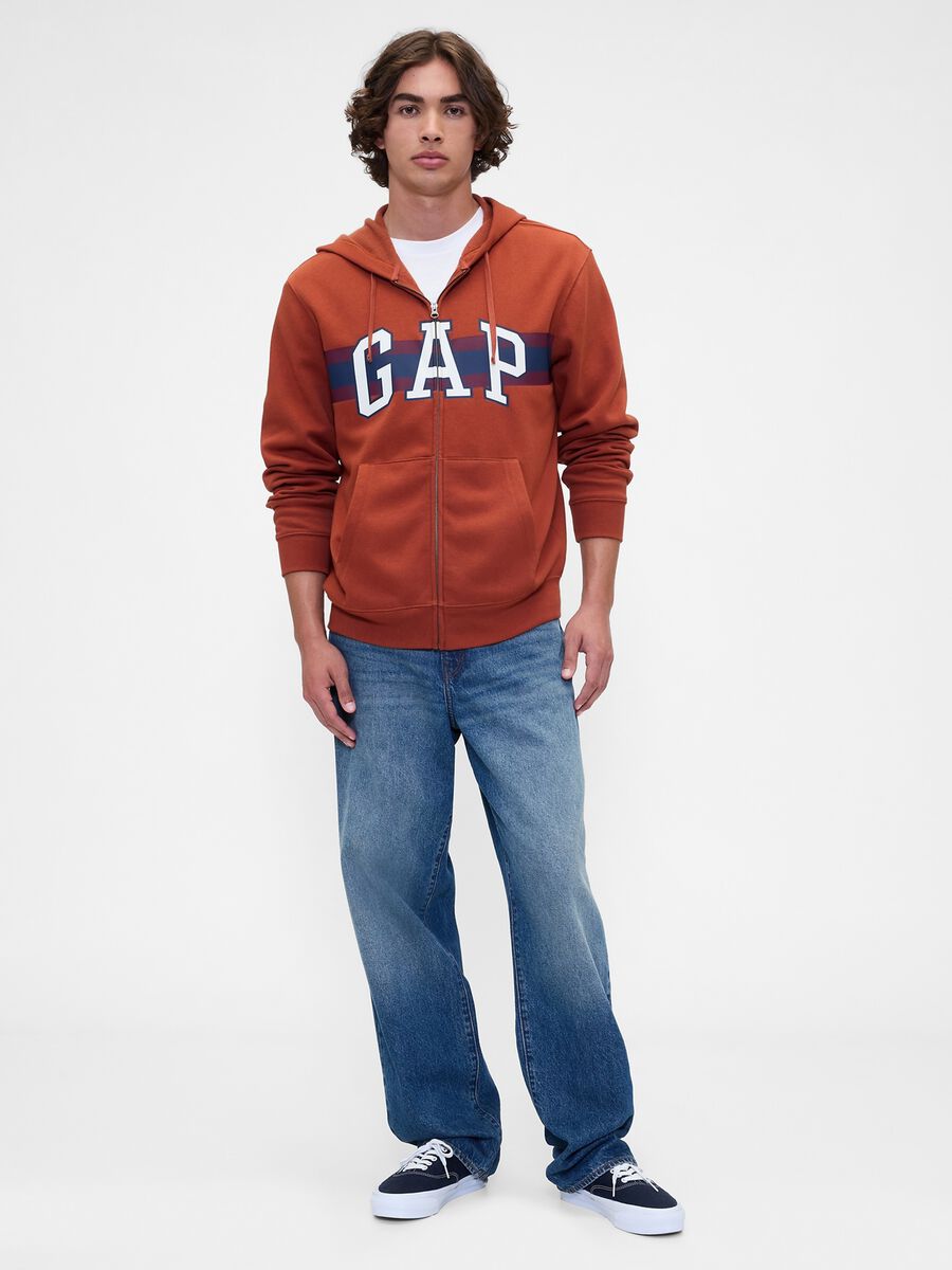 Orange Hooded Zip-Up Sweatshirt Man_1