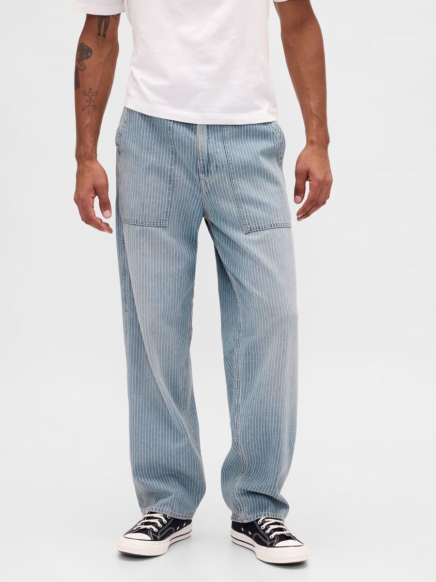 Regular fit azure pure cotton baggy jeans with five pockets Man_1