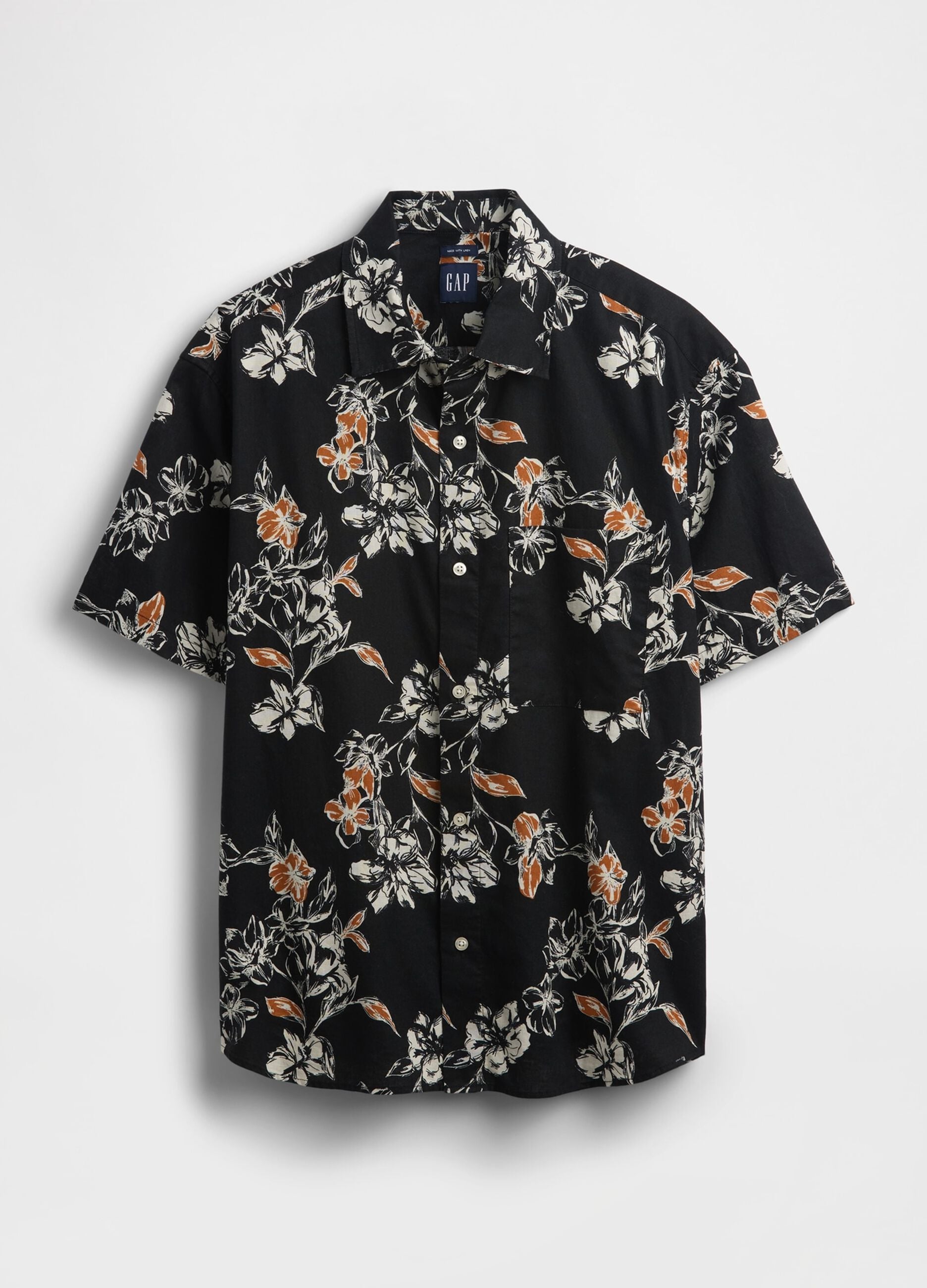 Camicia a fiori in misto lino e cotone