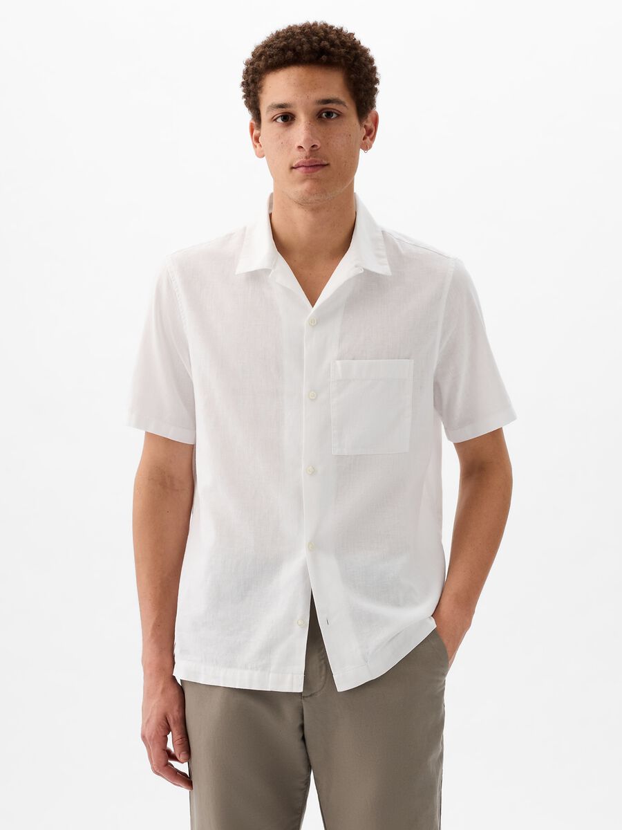 Camicia a maniche corte in lino e cotone Uomo_0