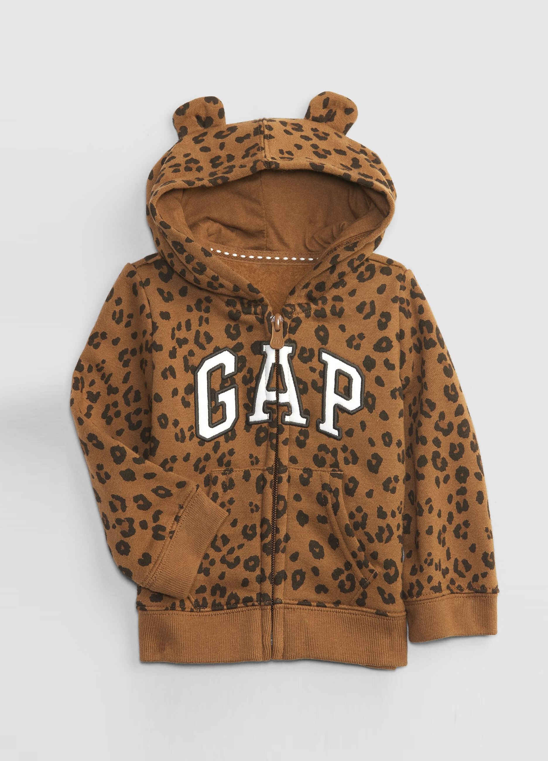 Full-zip in felpa animalier con ricamo logo