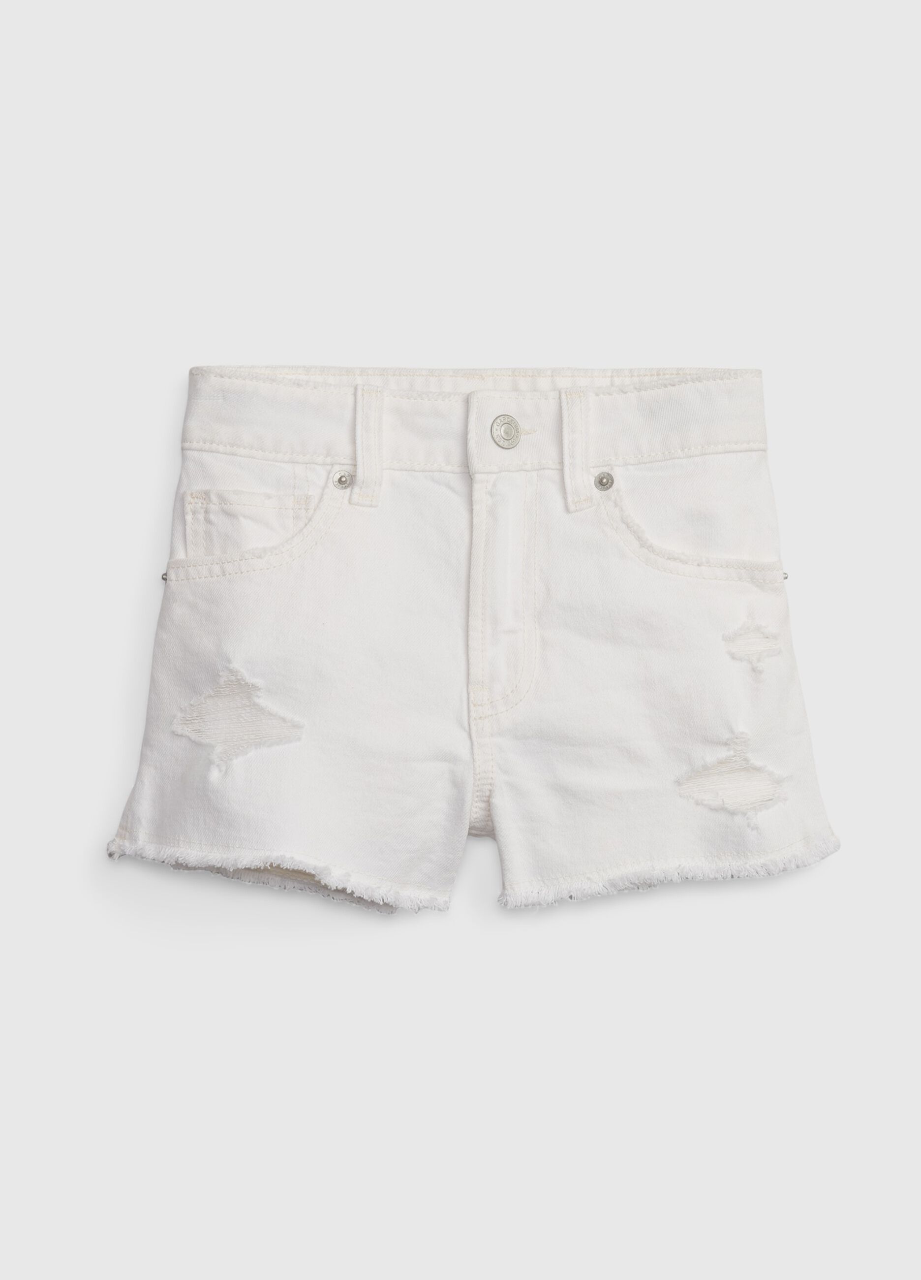 High-rise shorts in denim with worn look_2