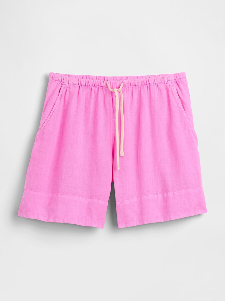 Shorts in puro lino con vita elasticizzata Donna_5
