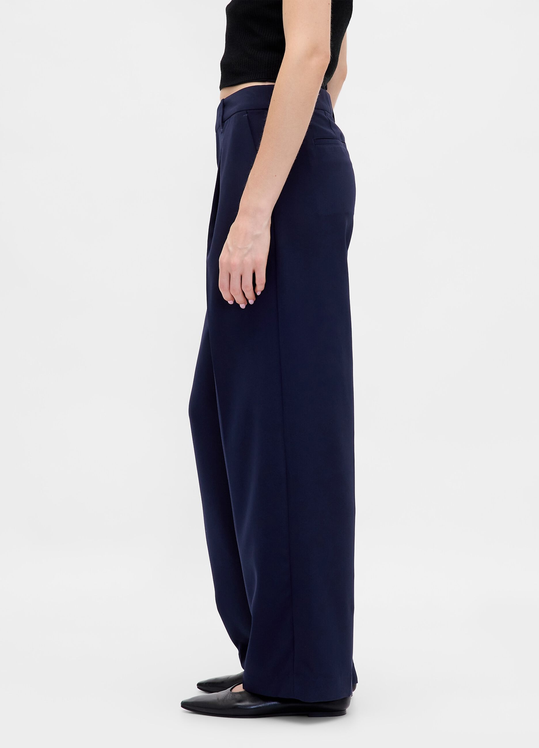 Pantaloni blu a gamba larga in tessuto elasticizzato_3