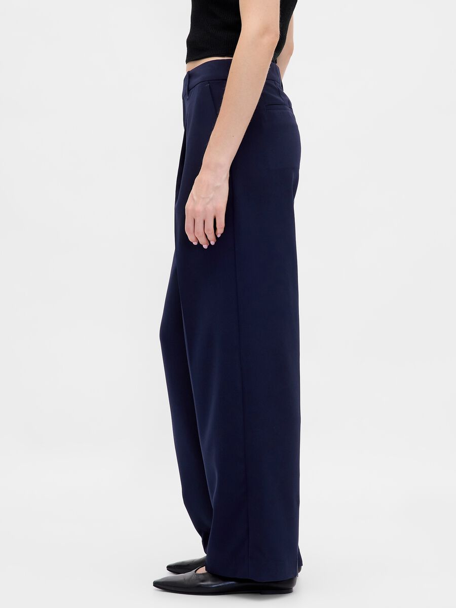 Wide-leg blue trousers in stretchy fabric Woman_3
