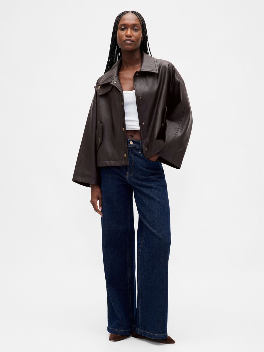 Brown Faux Leather Jacket Woman_2