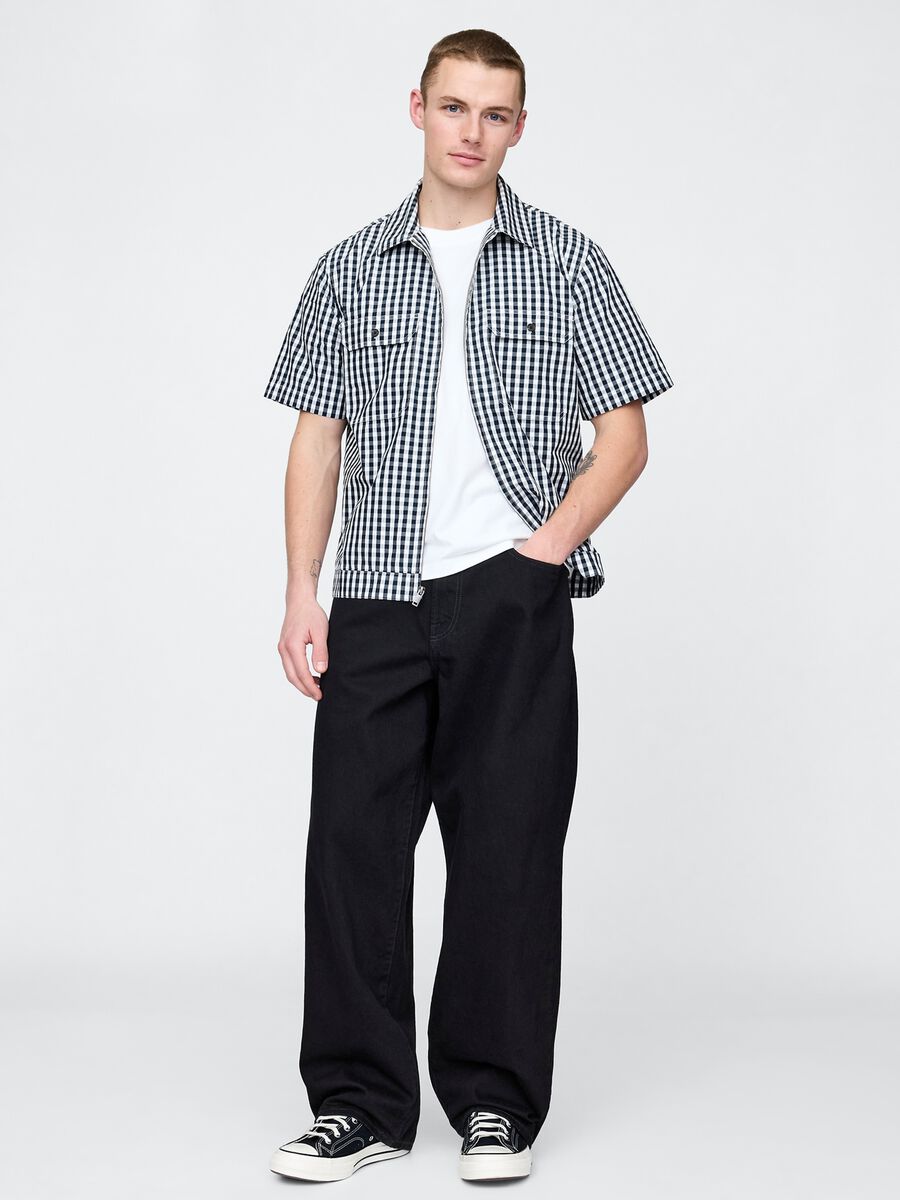 Camicia a quadri blu e bianco a maniche corte Uomo_1