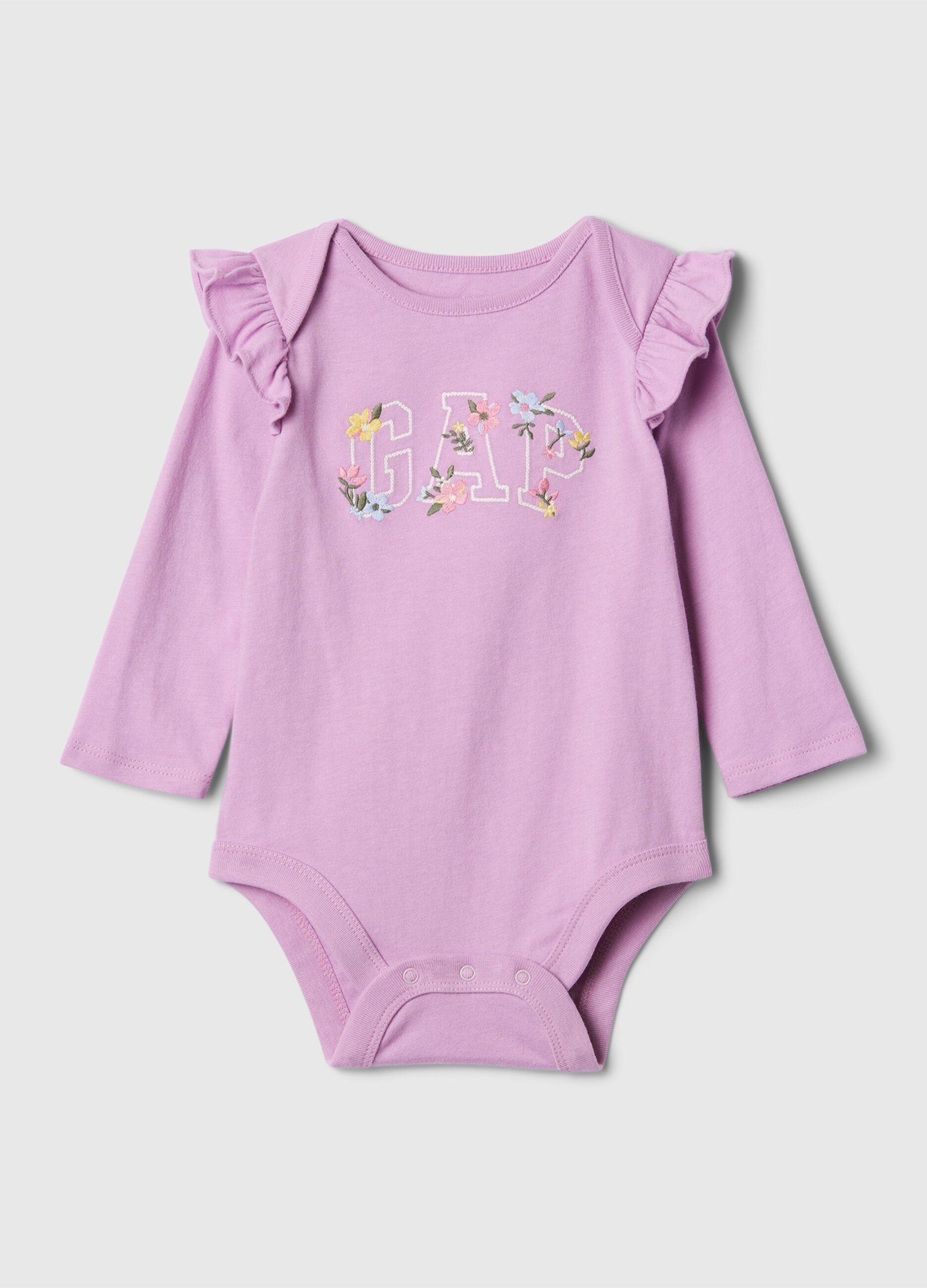 Body in cotone con rouches e ricamo logo