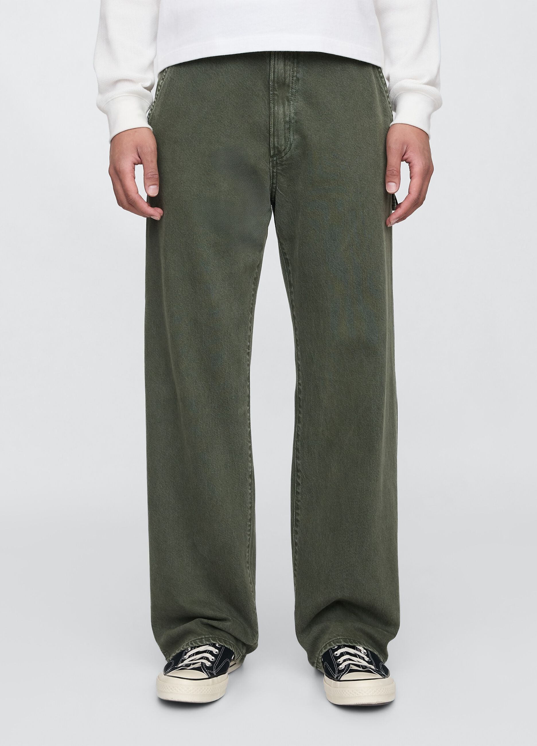 Pantaloni cargo larghi verde in misto cotone_1