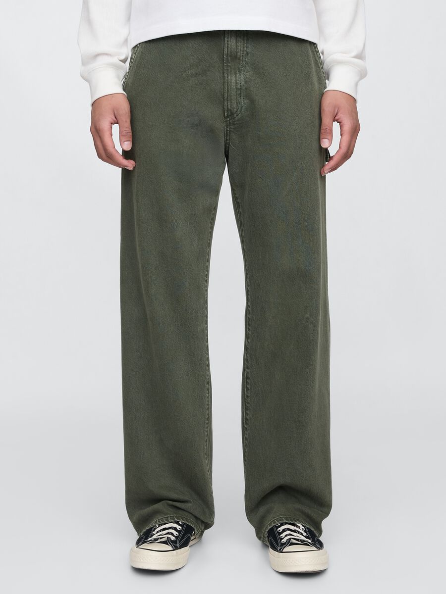 Pantaloni cargo larghi verde in misto cotone Man_1