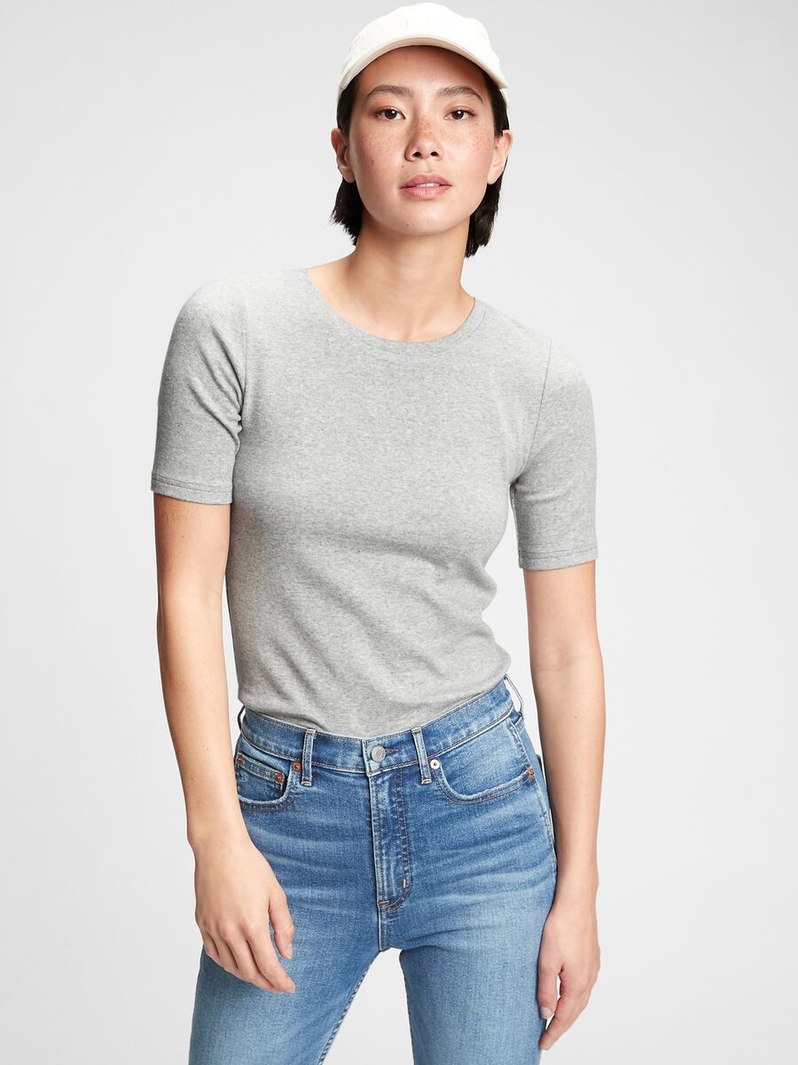 Round-neck t-shirt in stretch cotton and modal Woman_0
