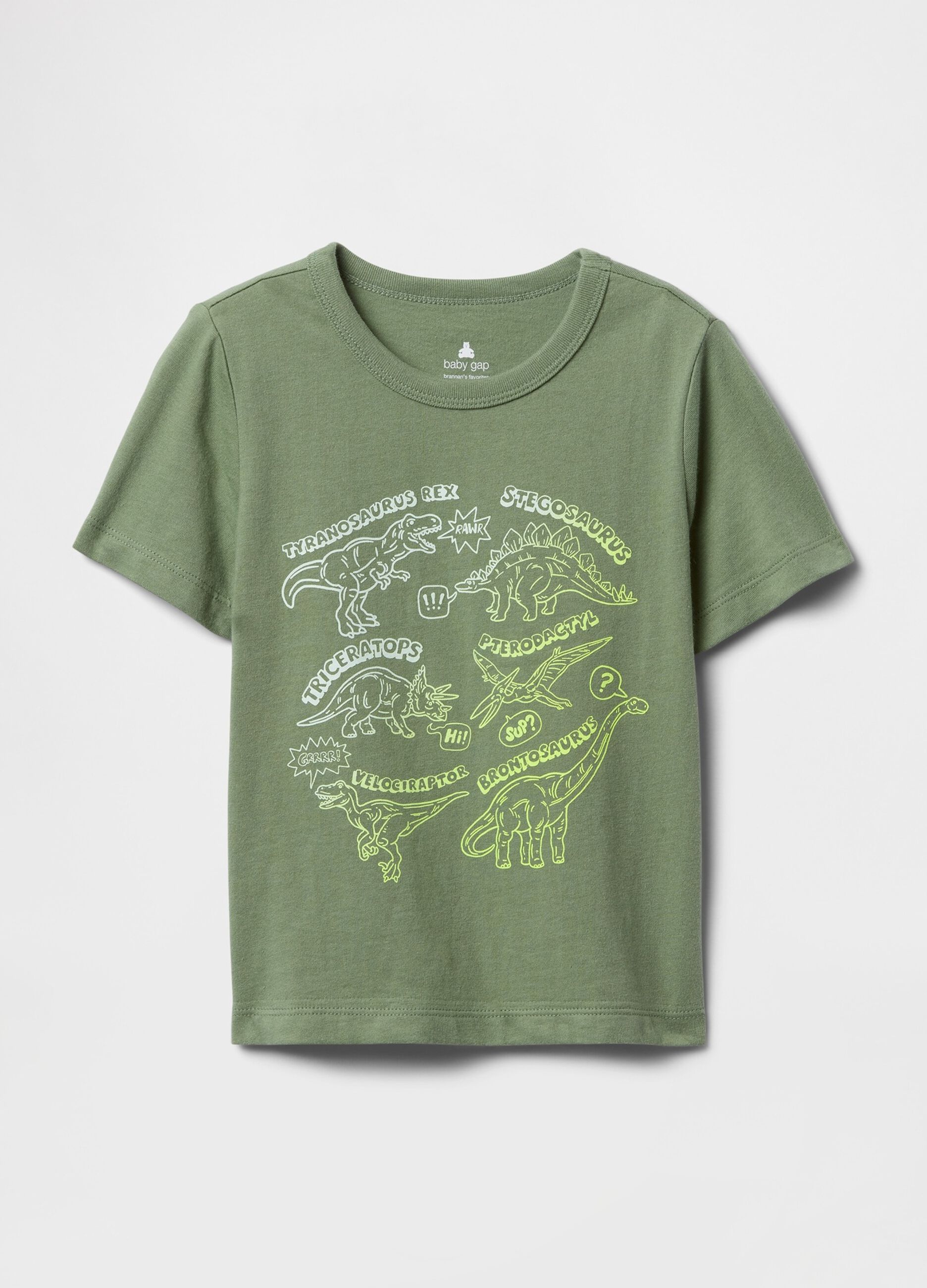 T-shirt verde con grafica dinosauri