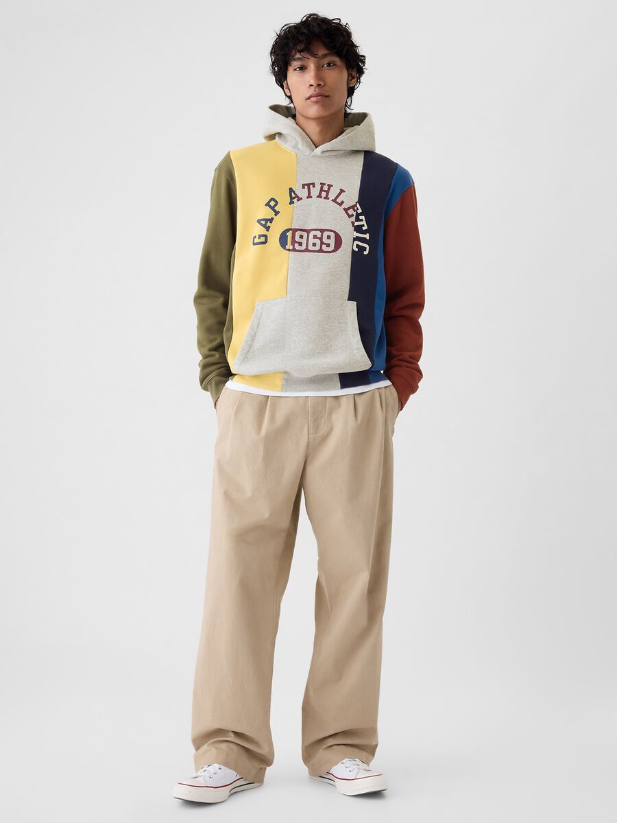 Felpa a righe con cappuccio e stampa logo Uomo_1