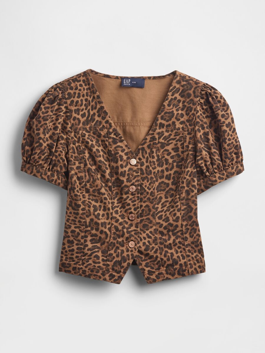 Camicia marrone con stampa leopardata a maniche corte Donna_5
