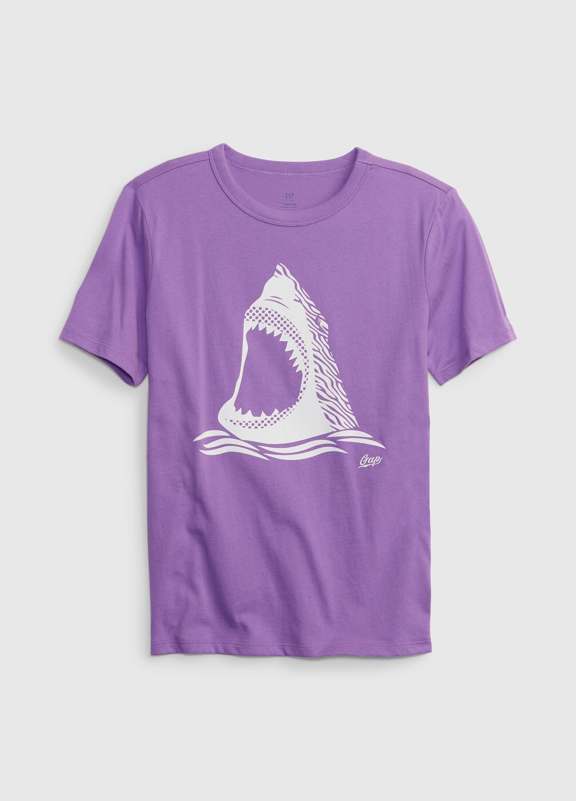 T-shirt in cotone bio stampa squalo e logo