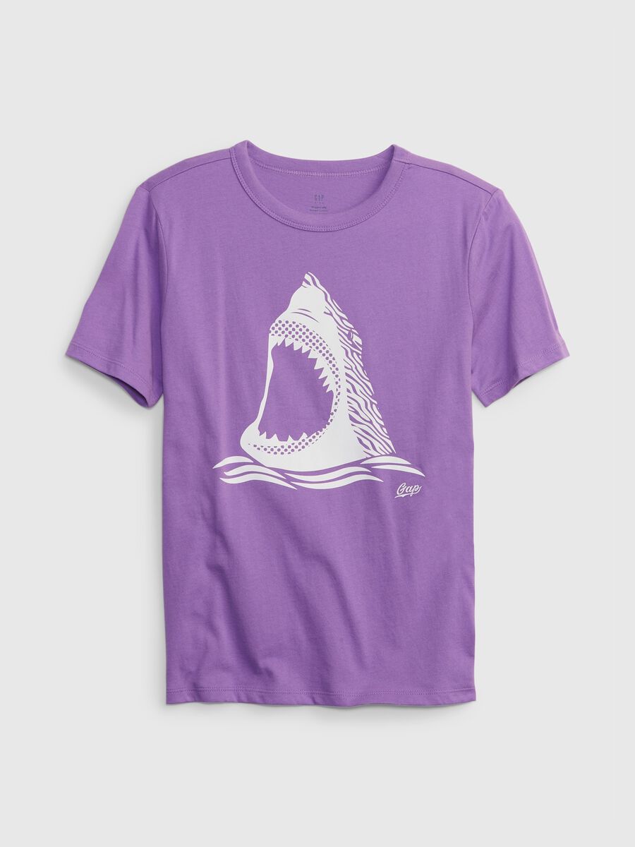 T-shirt in cotone bio stampa squalo e logo Bambino_0