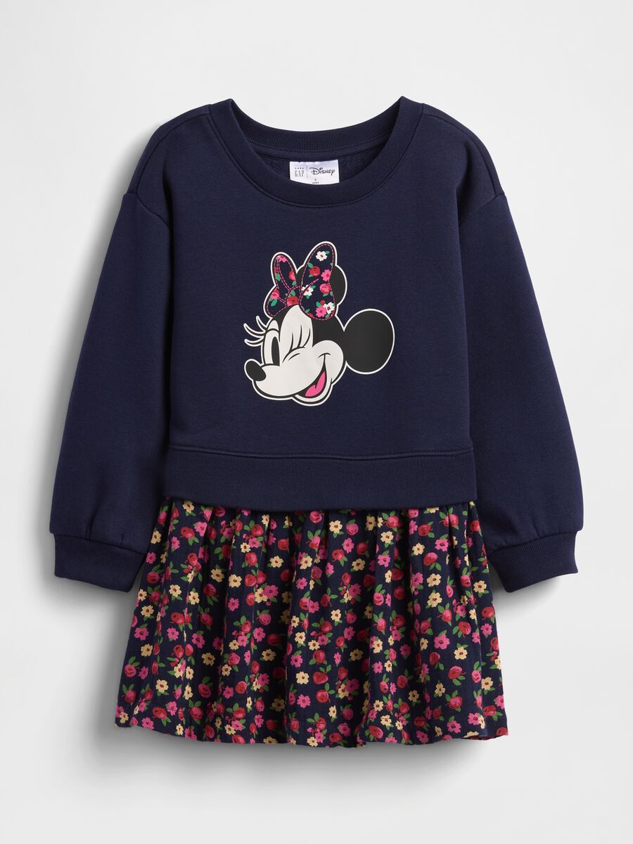 Vestito blu con stampa Minnie e gonna floreale Bimba_1