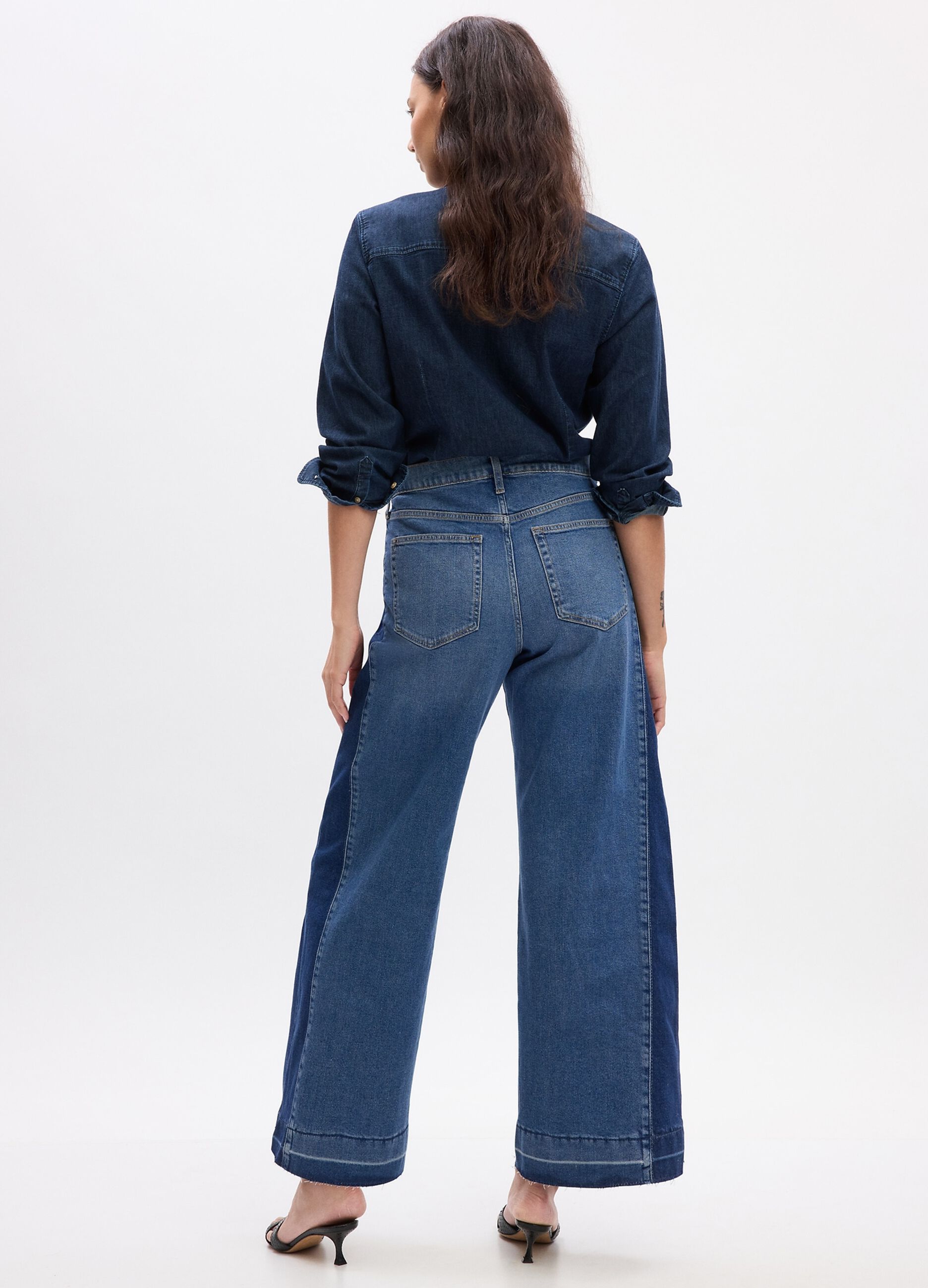 Two-tone, wide-leg jeans with high waist_4