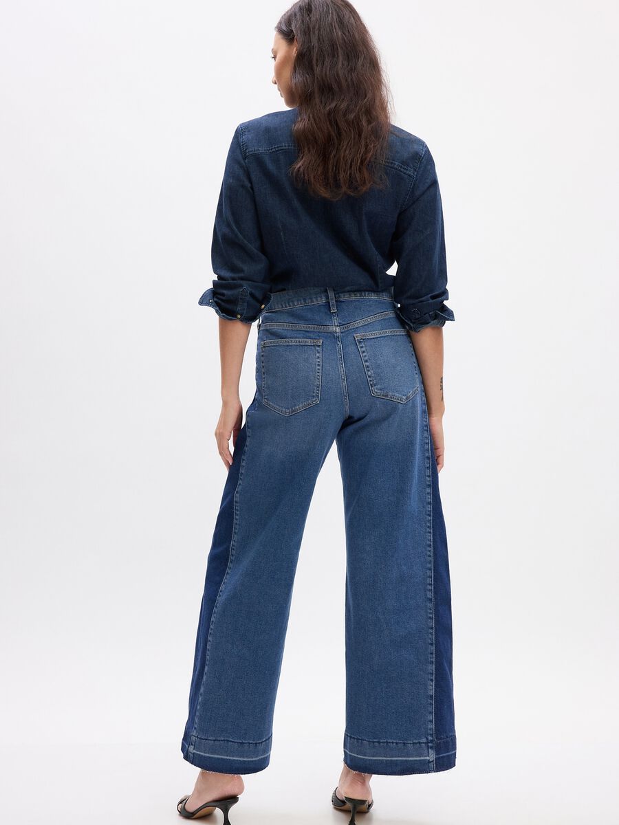 Two-tone, wide-leg jeans with high waist Woman_4