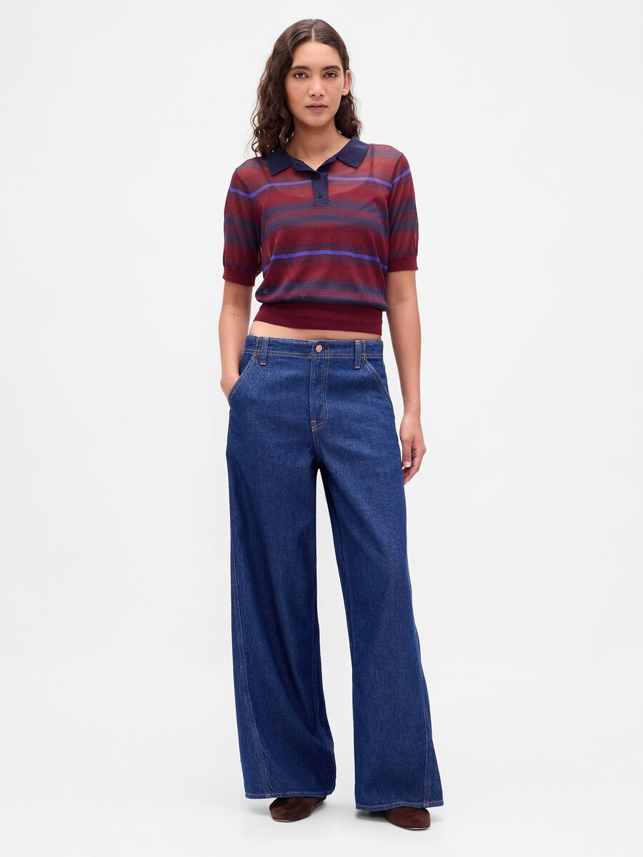 Short sleeve red knit polo shirt Woman_0