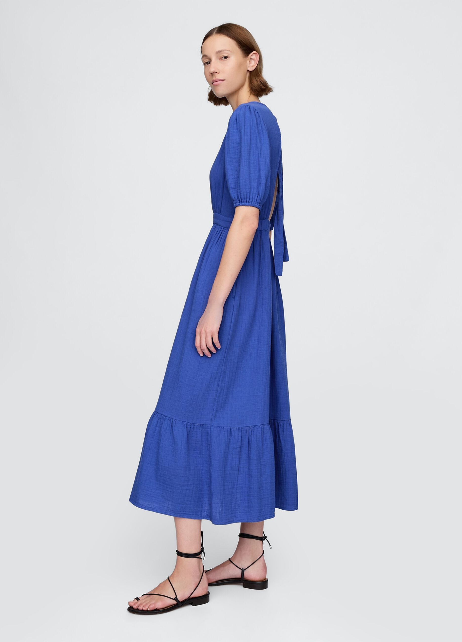 Abito midi blu a maniche corte_1
