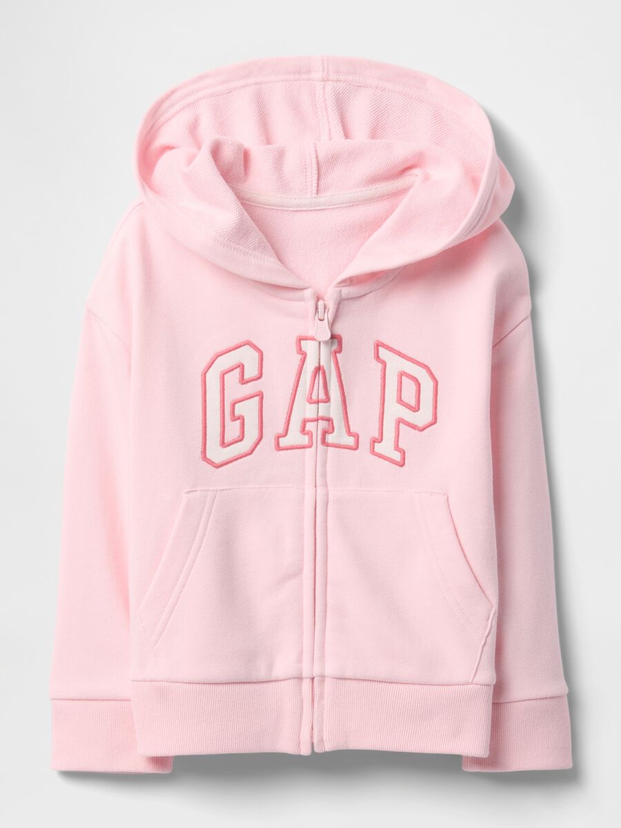 Felpa in misto cotone rosa da neonata regular fit con zip e logo Bimba_0