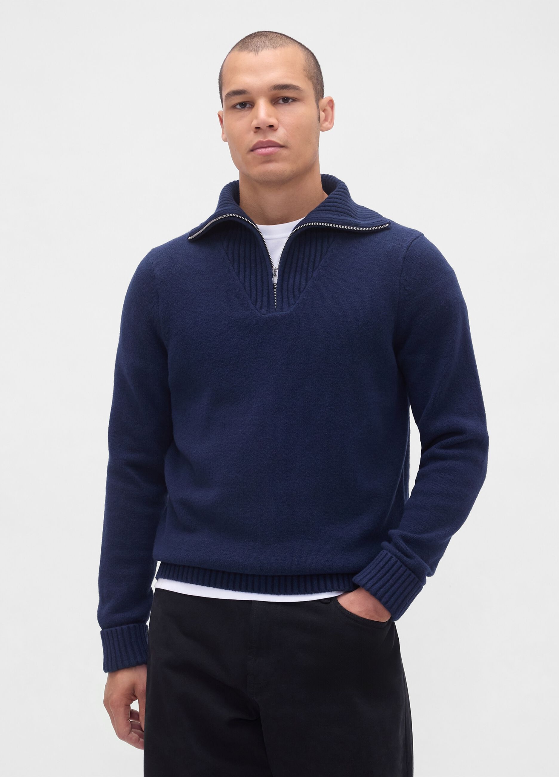 Maglione blu uomo in misto cotone_1