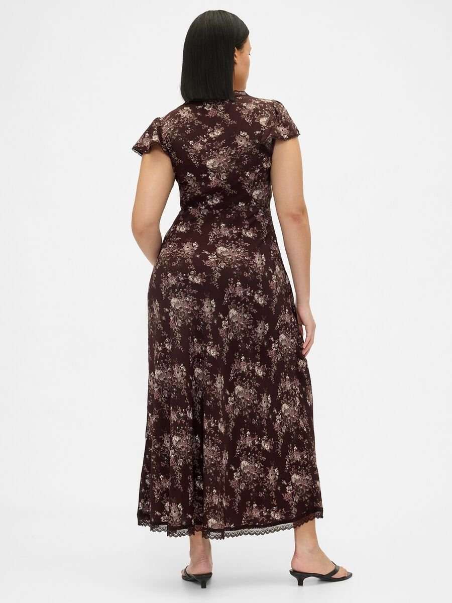 Vestito marrone in pura viscosa con stampa floreale Donna_5