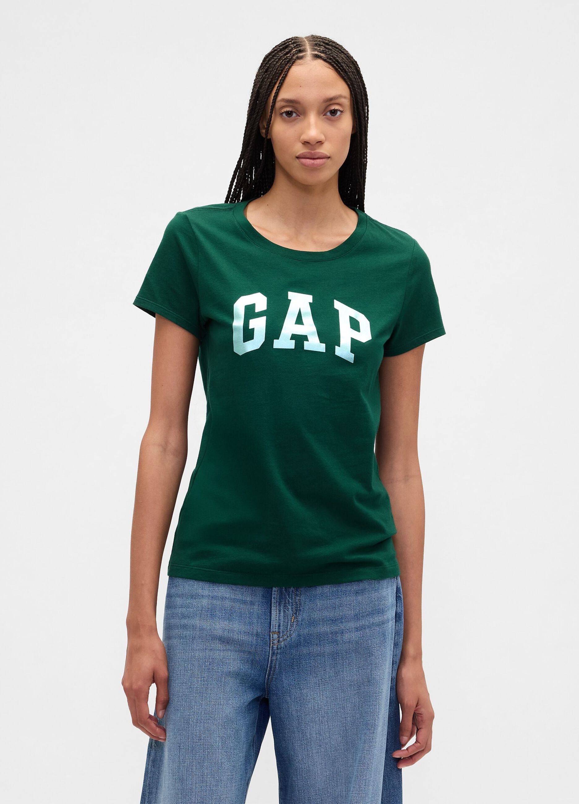 T-shirt verde a maniche corte in cotone_1