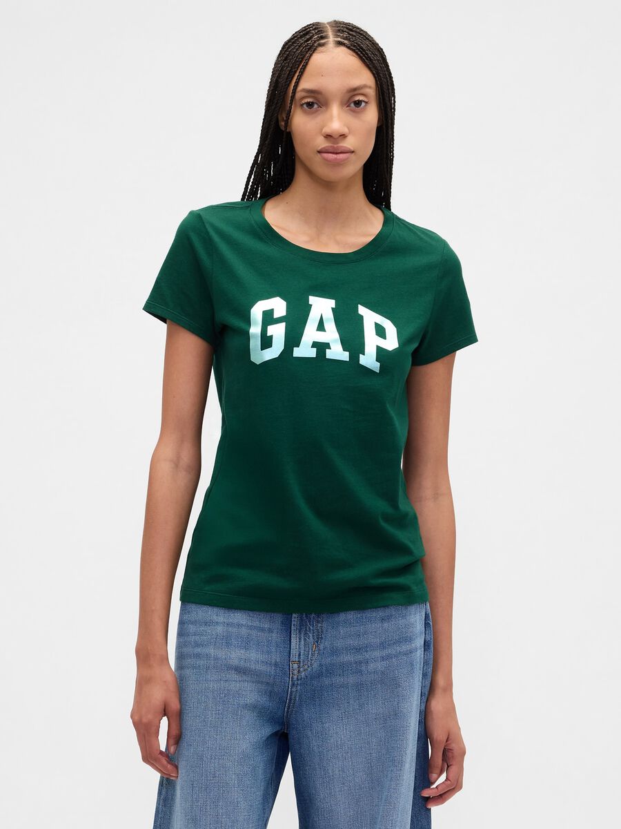 T-shirt verde a maniche corte in cotone Donna_1