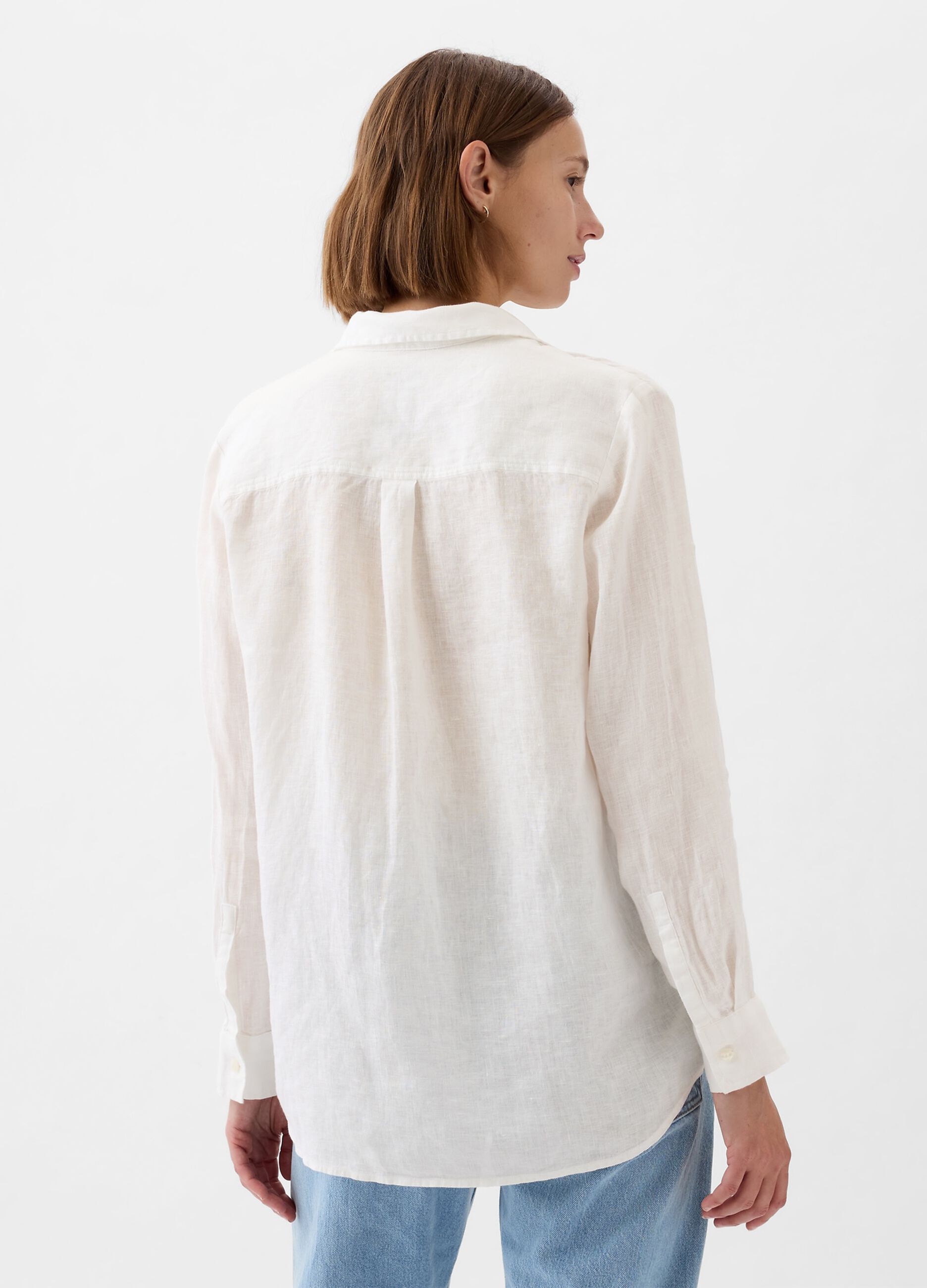 Camicia boyfriend fit in lino con tasca_1