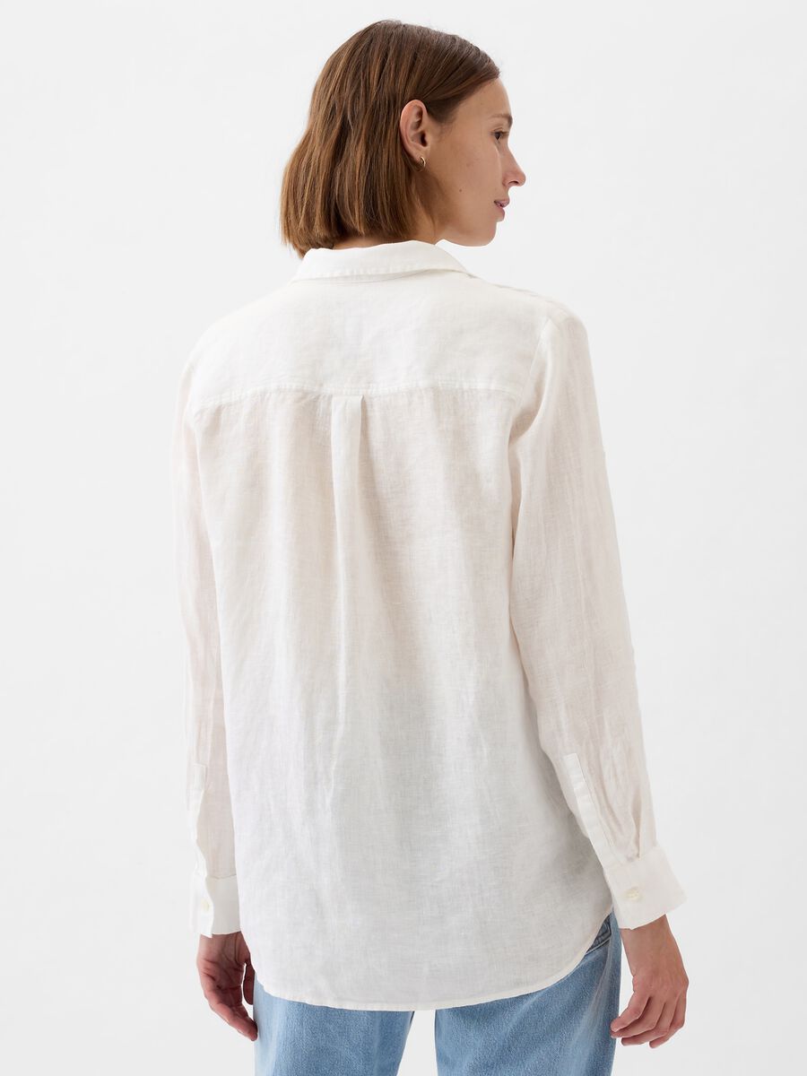 Camicia boyfriend fit in lino con tasca Donna_1