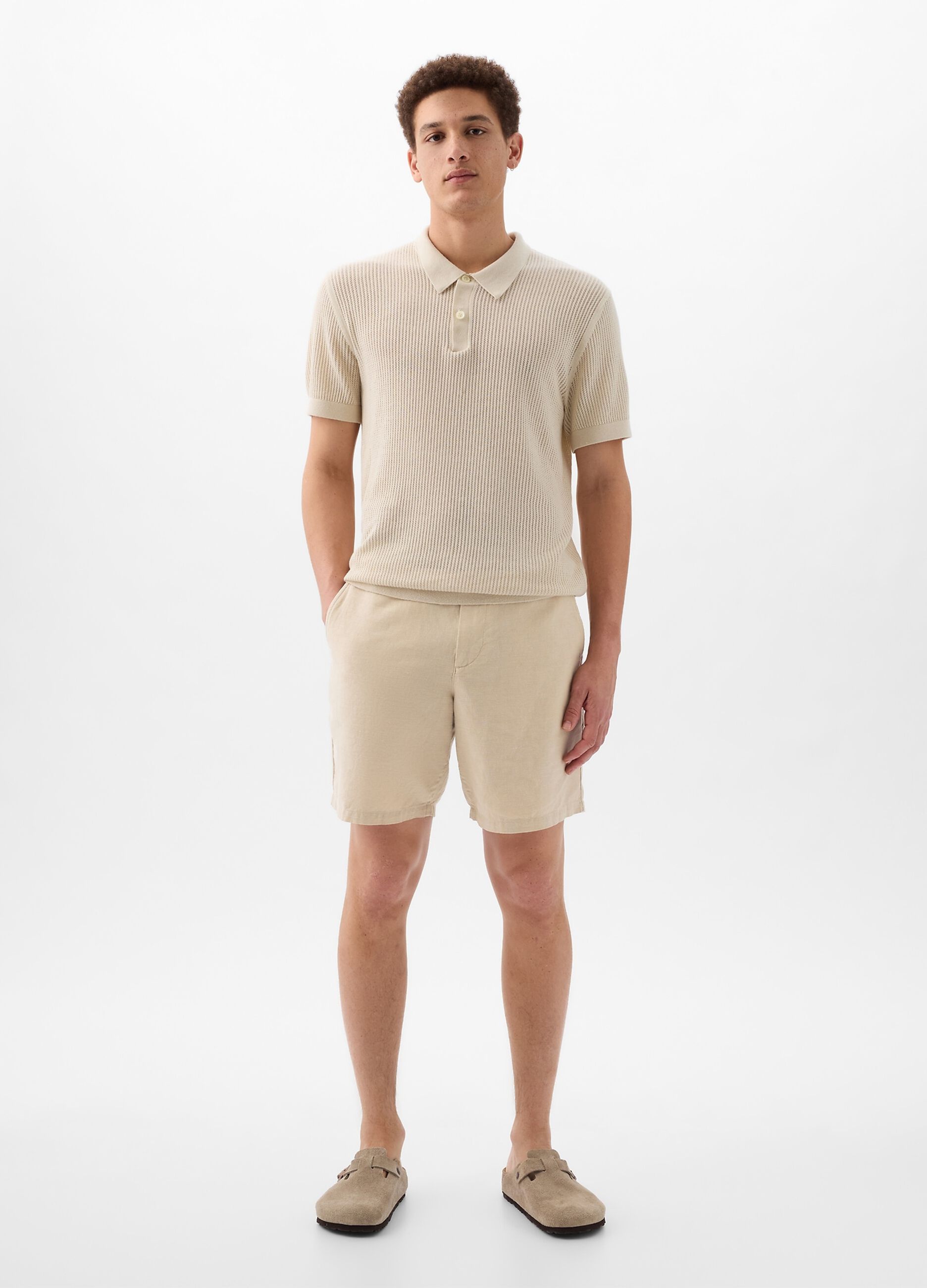 Relaxed-fit Bermuda shorts in cotton and linen