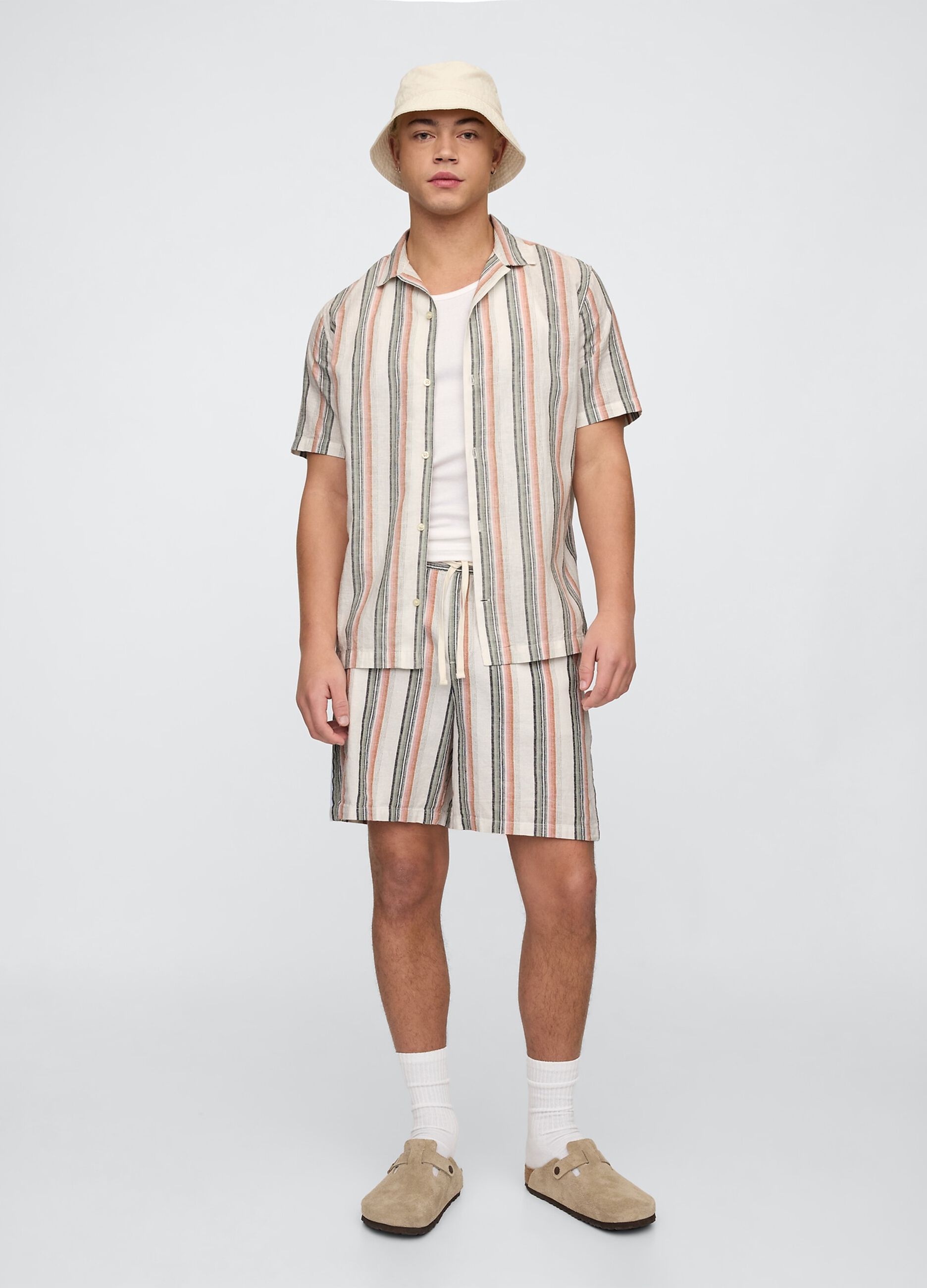 Shorts in misto cotone e lino a righe multicolor