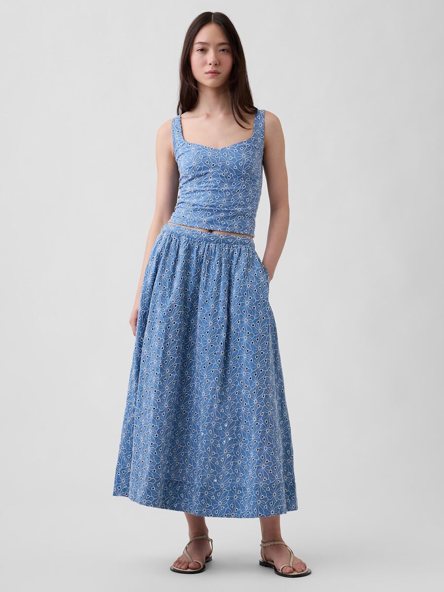 Top in puro cotone con ricamo floreale traforato Donna_2