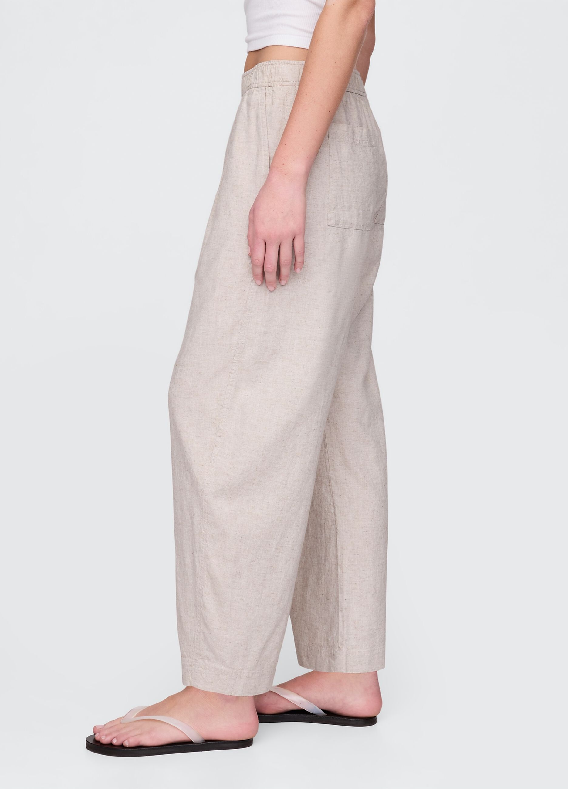 Pantaloni ampi beige in lino e viscosa_3