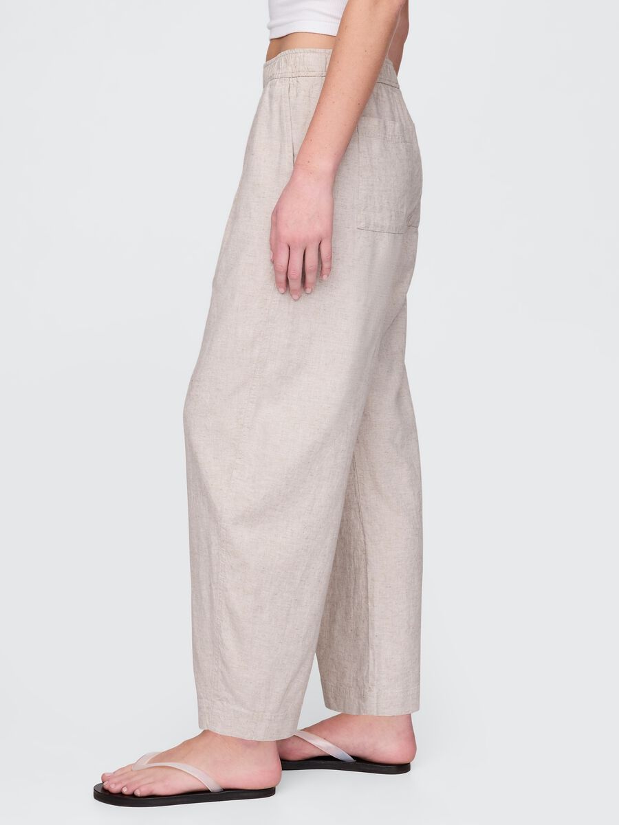 Pantaloni ampi beige in lino e viscosa Donna_3