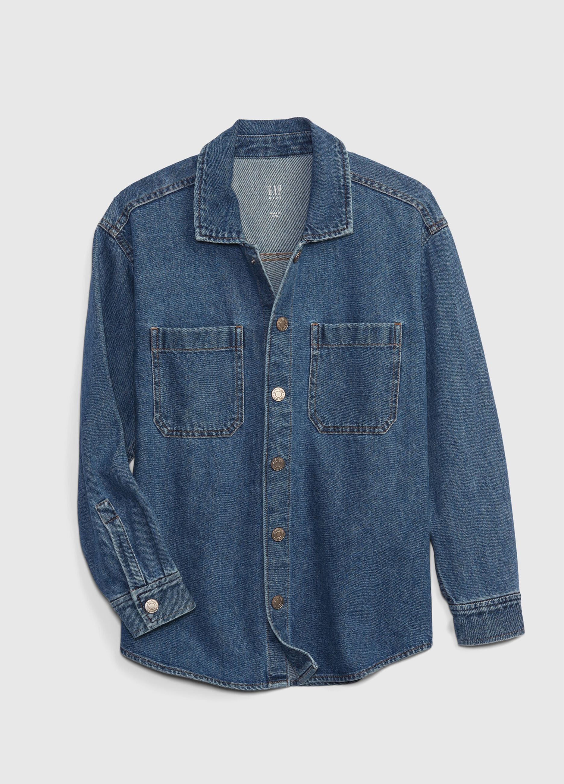 Denim shacket with pockets