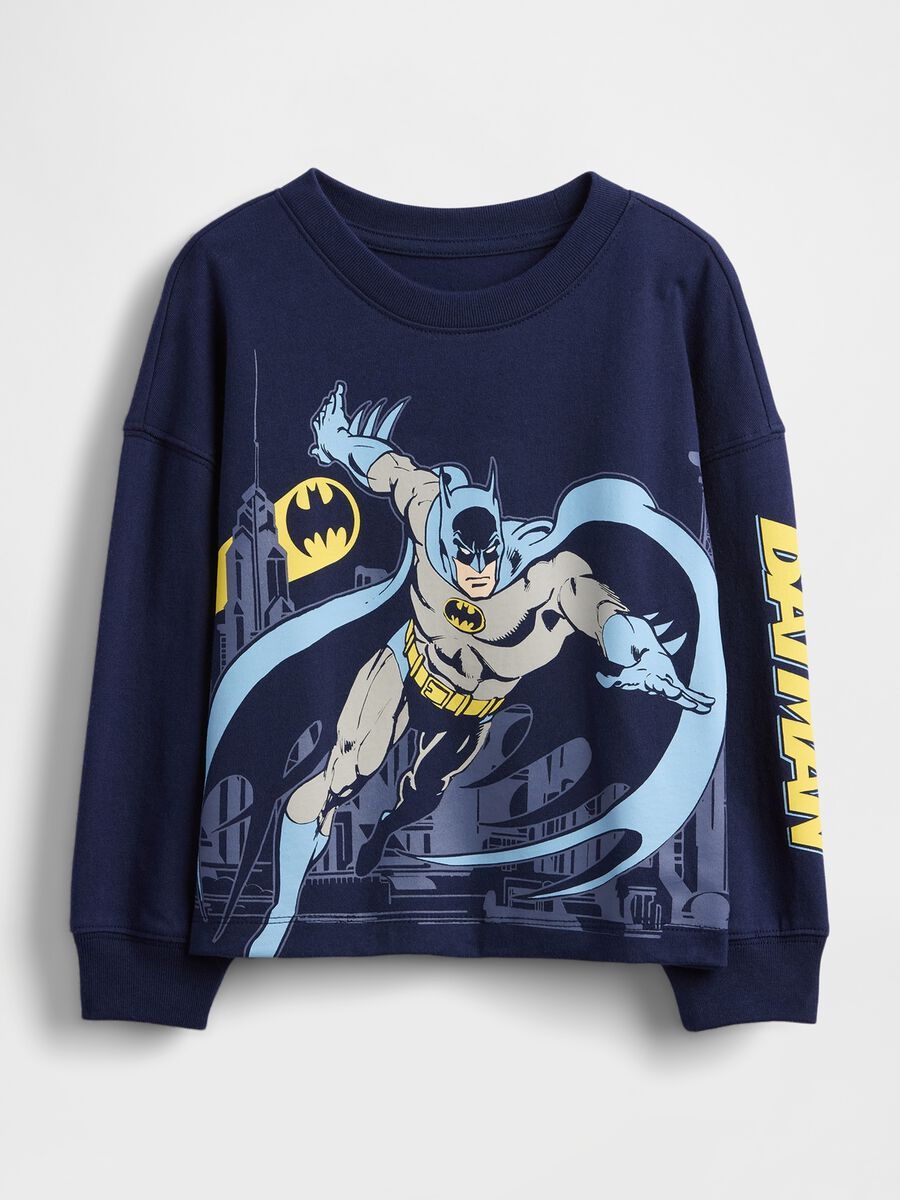 Maglia blu a maniche lunghe con grafica Batman Bimbo_0
